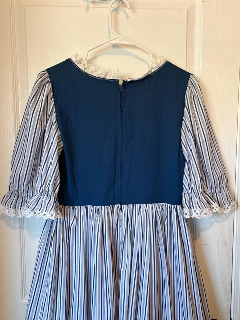 Vintage Blue & White Striped Puff Sleeve Mini Dress - Picture 11 of 13